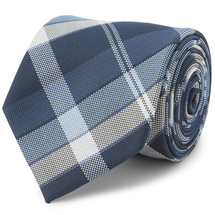 ブラックライン 【BLACK LINE】シルクブレンドチェックネクタイ 7.5cm幅/ネイビー×ホワイト その他