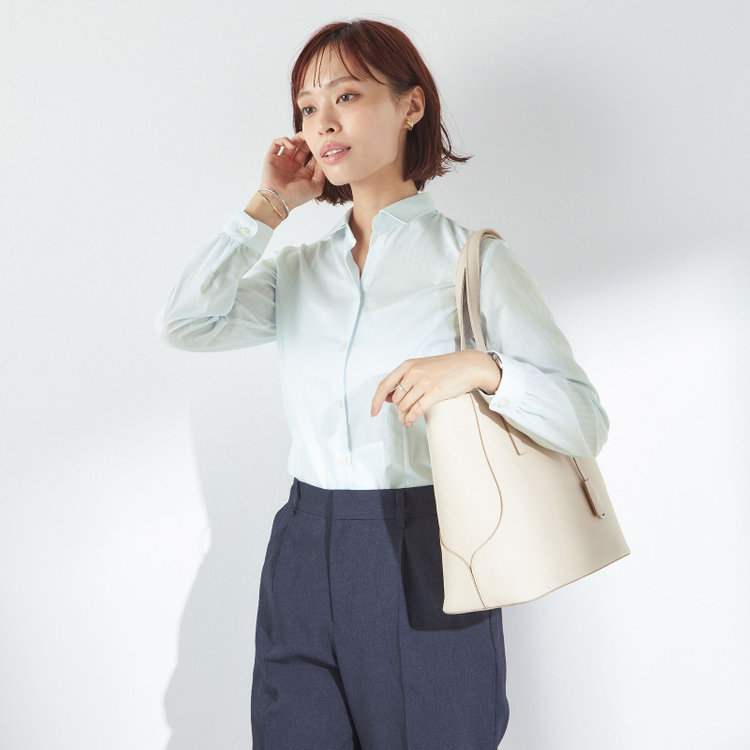 ソノタ 【SUIT SELECT×Samantha Thavasa】【長袖】リボン&フリル取り外しスキッパー/ミント×ドビーストライプ 緑淡色