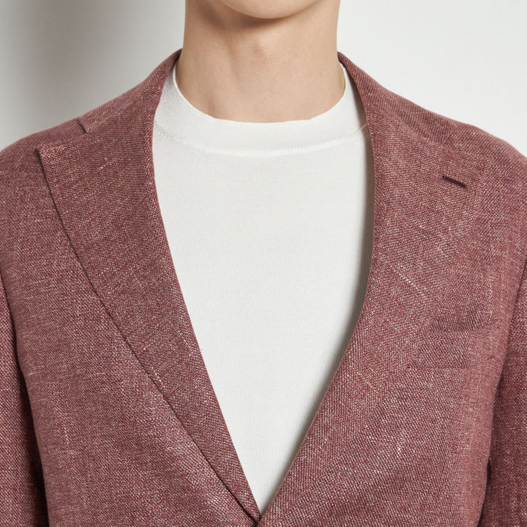 シルバーライン 【CLASSICO TAPERED】【春夏】ウールリネン2釦シングルジャケット/ワイン/パッチポケット/MARZOTTO 赤濃色