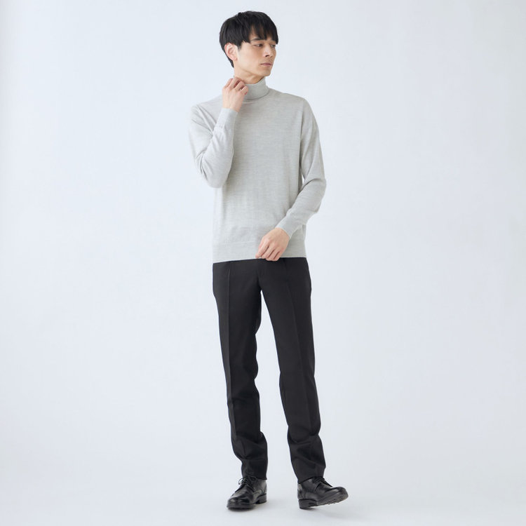 スーツセレクト 【発送在庫あり】【RBC】【秋冬】ウール100％タートルネックニットセーター/ライトグレー/ZEGNA BARUFFA/マシンウォッシャブル グレー淡色