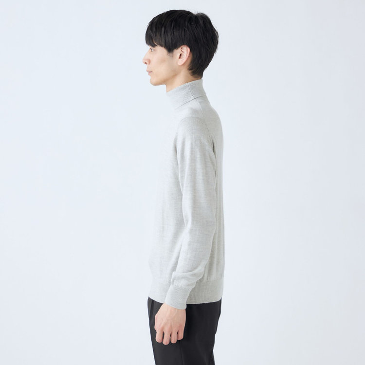スーツセレクト 【発送在庫あり】【RBC】【秋冬】ウール100％タートルネックニットセーター/ライトグレー/ZEGNA BARUFFA/マシンウォッシャブル グレー淡色