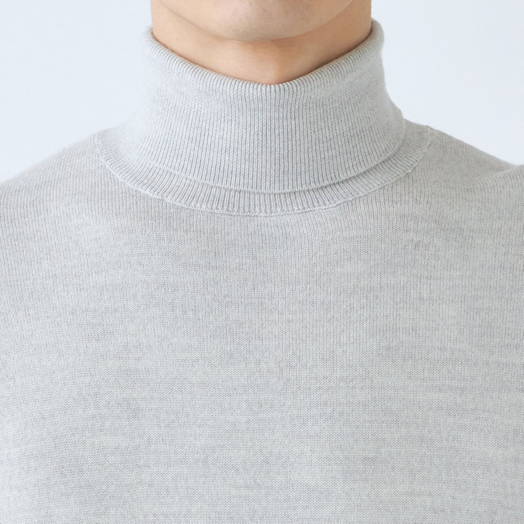 スーツセレクト 【発送在庫あり】【RBC】【秋冬】ウール100％タートルネックニットセーター/ライトグレー/ZEGNA BARUFFA/マシンウォッシャブル グレー淡色