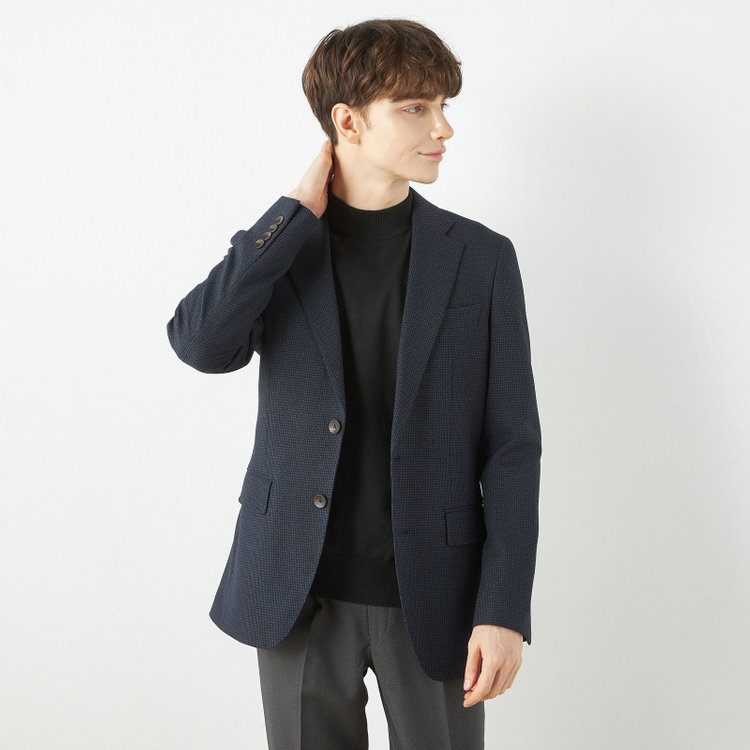 シルバーライン 【CLASSICO TAPERED】【秋冬】コーディネートパンツ付き/2釦シングルスーツ 1タック/ネイビー×ハウンドトゥース+グレーソリッドパンツ/ウエストムーブ/4S SUSTAINABILITY&ECOLOGY FABRIC/※パンツ裾上げ済仕様 青中間