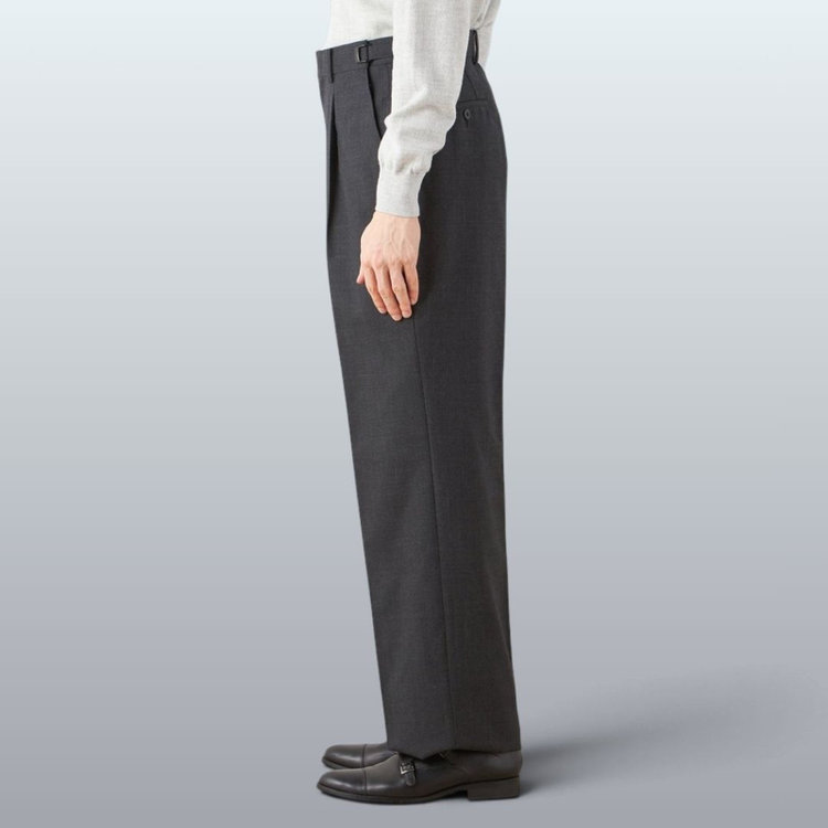 ソノタ 【発送在庫あり】【WIDE PANTS SUIT】【秋冬】1タックワイドシルエットパンツ/ダークグレー×グレンチェック/NEW ZEALAND WOOL MIX/※裾上げ必要 グレー中間