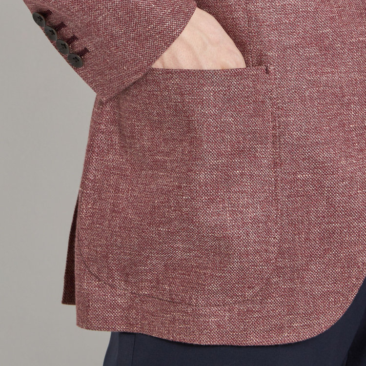 シルバーライン 【CLASSICO TAPERED】【春夏】ウールリネン2釦シングルジャケット/ワイン/パッチポケット/MARZOTTO 赤濃色