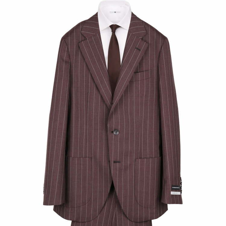 スーツセレクト 【WEB限定/OUTLET】【CLASSICO TAPERED】【春夏】3釦段返りシングルスーツ 2タック/ブラウン×ストライプ/パッチポケット＆サイドAJ/NEW ZEALAND WOOL MIX ブラウン系(茶)