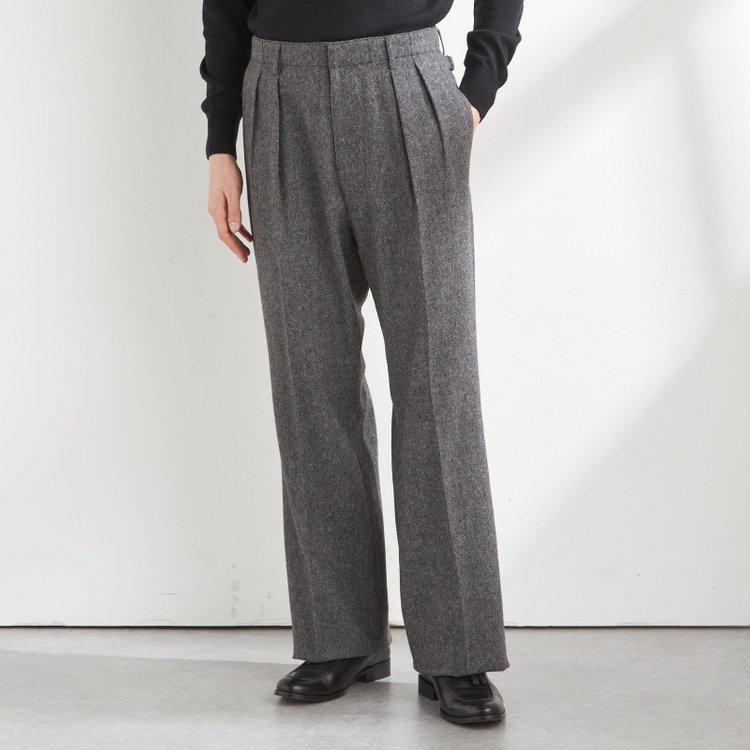 【Take.it.easy】2タックワイドパンツ/グレー×ドネガルツイード/※裾上げ必要