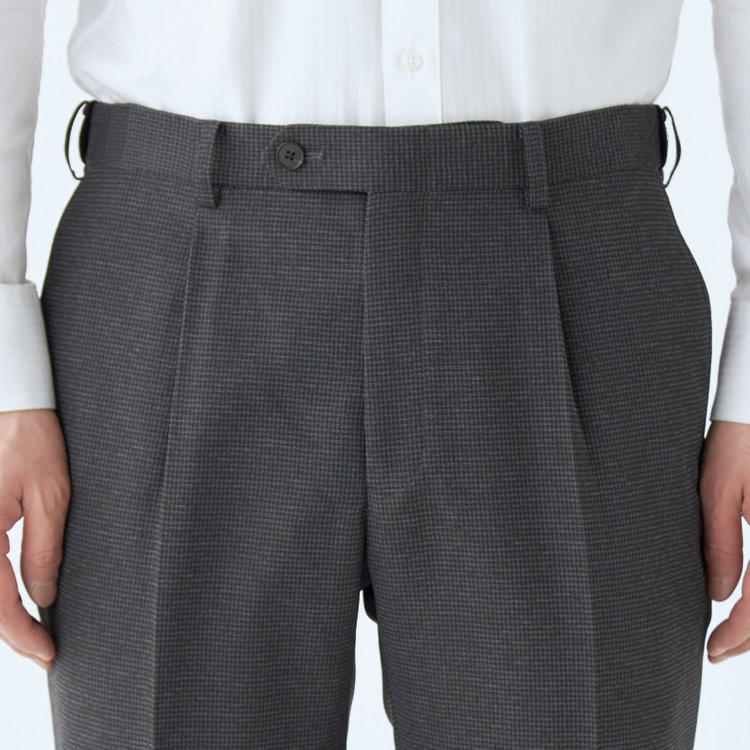 シルバーライン 【RBC】【春夏】ポリエステル1タックテーパードパンツ/グレー×チェック/ウエストムーブ仕様/4S SUSTAINABILITY&ECOLOGY FABRIC/※裾上げ必要 グレー濃色