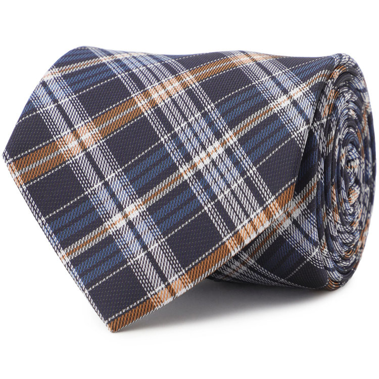 シルバーライン 【SILVER LINE】シルクブレンドチェックネクタイ 8.0cm幅/ネイビー×ブラウン その他
