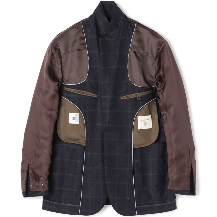 シルバーライン 【発送在庫あり】【CLASSICO TAPERED】【秋冬】2釦シングルジャケット/ネイビー×ブラウンチェック/RE:NEWOOL 紺中間