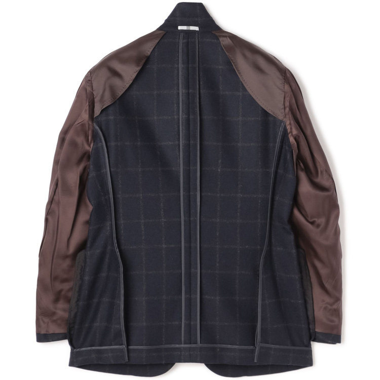 シルバーライン 【発送在庫あり】【CLASSICO TAPERED】【秋冬】2釦シングルジャケット/ネイビー×ブラウンチェック/RE:NEWOOL 紺中間
