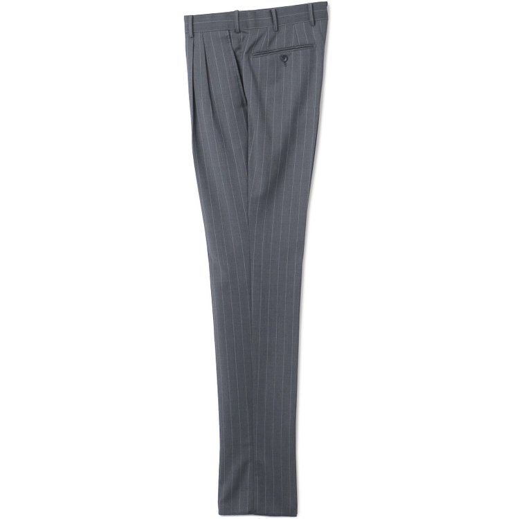 シルバーライン 【CLASSICO TAPERED】【春夏】3釦段返りシングルスーツ 2タック/グレー×ストライプ/ウエストムーブ仕様/MARZOTTO/※パンツ裾直し必要 グレー中間