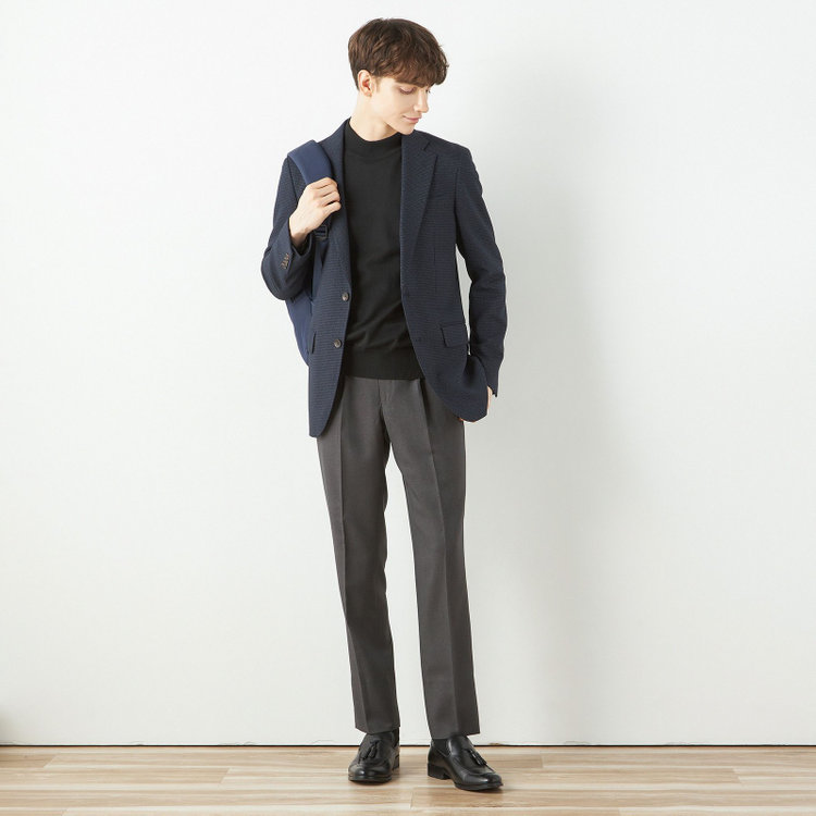 シルバーライン 【CLASSICO TAPERED】【秋冬】コーディネートパンツ付き/2釦シングルスーツ 1タック/ネイビー×ハウンドトゥース+グレーソリッドパンツ/ウエストムーブ/4S SUSTAINABILITY&ECOLOGY FABRIC/※パンツ裾上げ済仕様 青中間