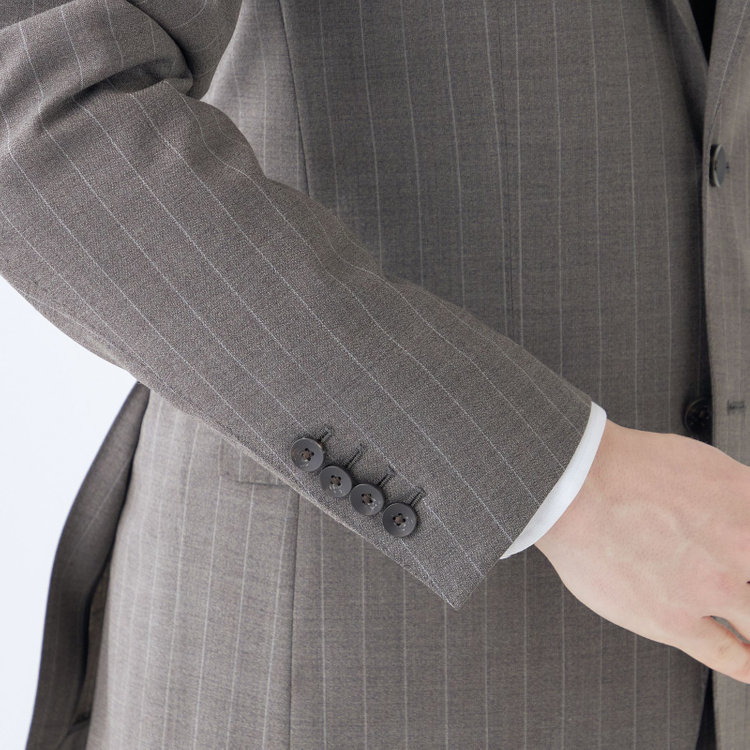 シルバーライン 【CLASSICO TAPERED】【春夏】3釦段返りシングルスーツ 2タック/グレージュ×ストライプ/ウエストムーブ/NEW ZEALAND WOOL MIX/※裾上げ必要 グレー中間
