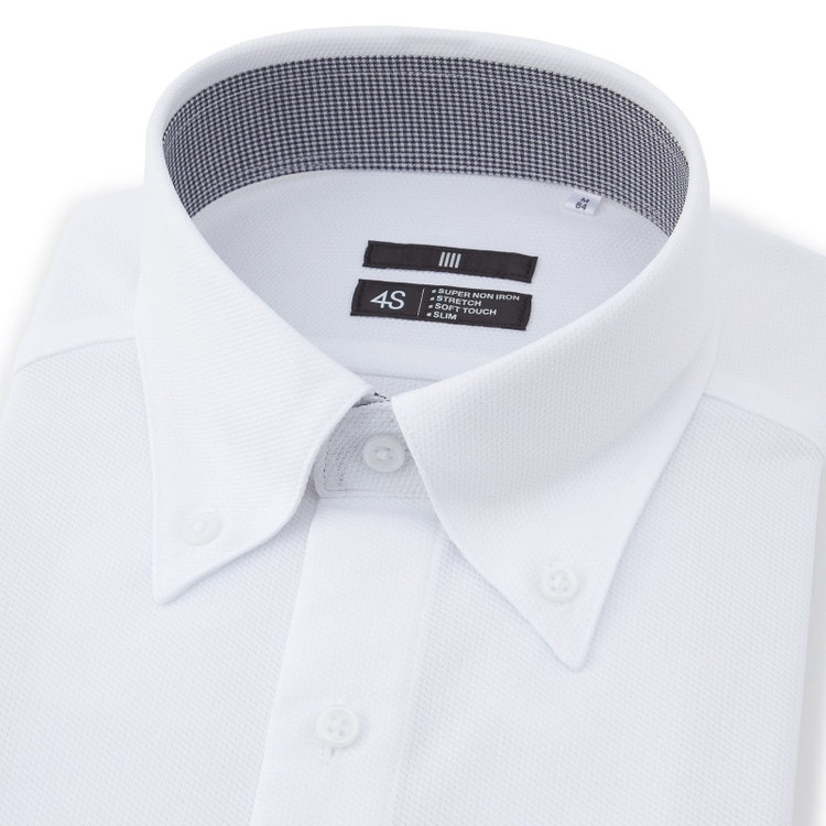 ブラックライン 【発送在庫あり】【WEB限定】【BLACK LINE】ボタンダウンカラーワイシャツ/ホワイト×ドビー/襟袖裏別布：ハウンドトゥース「4S」スーパーノンアイロン・ストレッチ 白