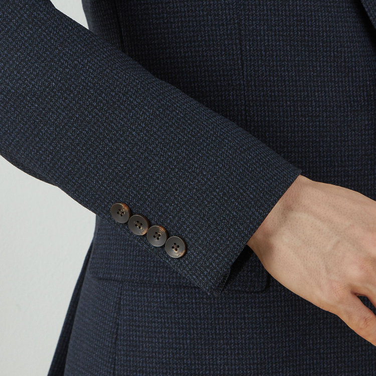シルバーライン 【CLASSICO TAPERED】【秋冬】コーディネートパンツ付き/2釦シングルスーツ 1タック/ネイビー×ハウンドトゥース+グレーソリッドパンツ/ウエストムーブ/4S SUSTAINABILITY&ECOLOGY FABRIC/※パンツ裾上げ済仕様 青中間