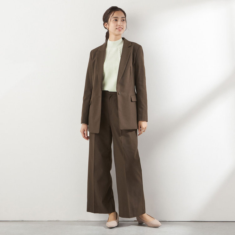 シルバーライン 【RELAX WIDE】【秋冬】 1釦シングルジャケットワイドパンツスーツ/ブラウン/4S SUSTAINABILITY&ECOLOGY FABRIC/※パンツ裾上げ済仕様 茶中間