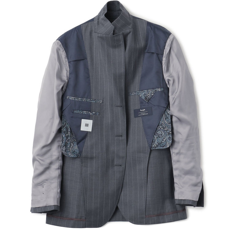 シルバーライン 【CLASSICO TAPERED】【春夏】3釦段返りシングルスーツ 2タック/グレー×ストライプ/ウエストムーブ仕様/MARZOTTO/※パンツ裾直し必要 グレー中間