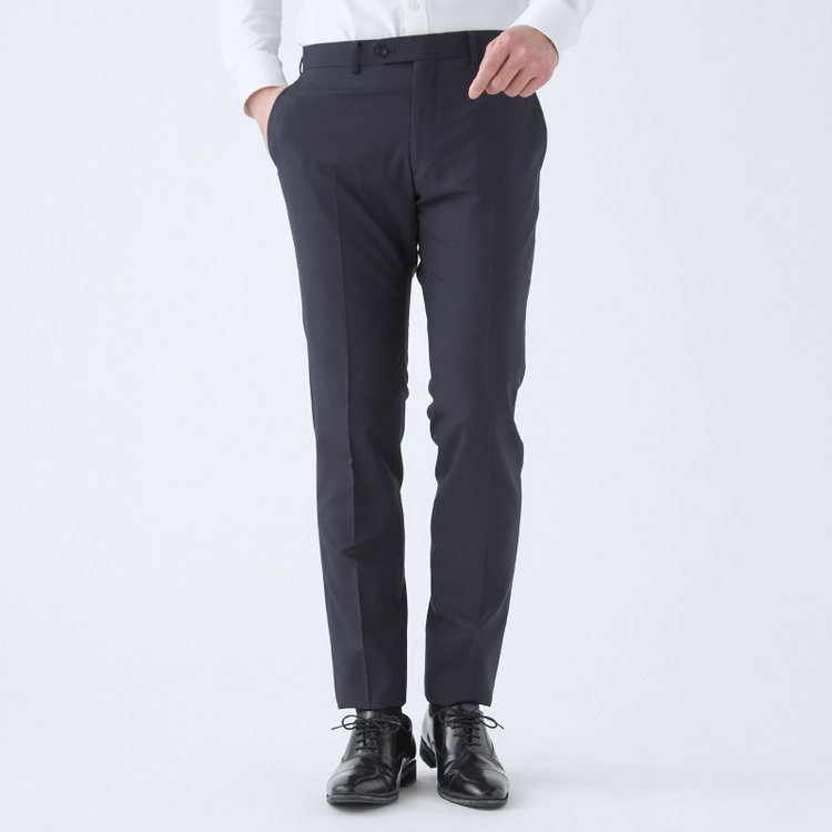 ブラックライン 【SLIM TAPERED_2】【年間】スペアパンツ付き/2釦シングルスーツ 0タック/ネイビー×ソリッド/THE RECRUIT STYLE/SHOWER CLEAN/※裾上げ必要 紺中間