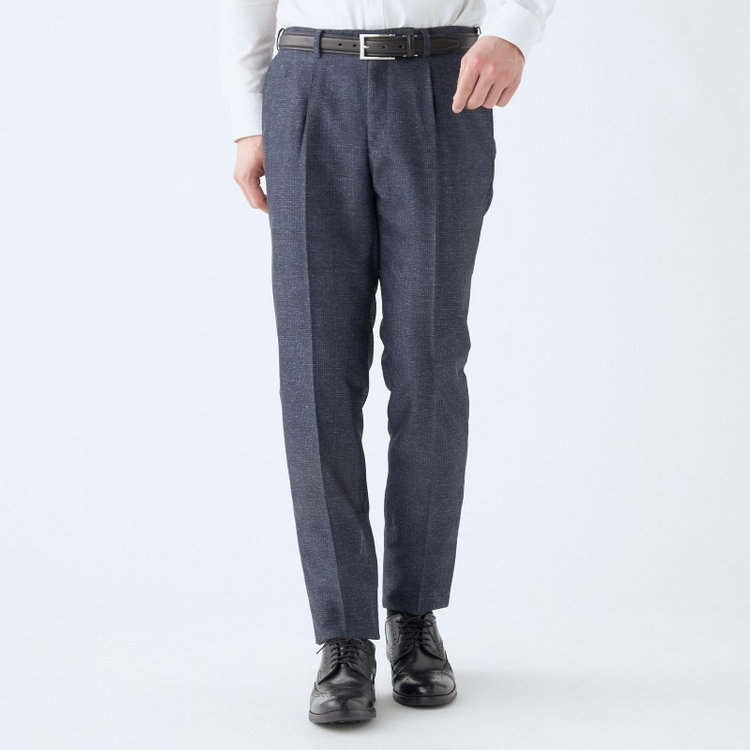 シルバーライン 【RBC】【春夏】ポリエステル1タックテーパードパンツ/ネイビー×チェック/ウエストムーブ仕様/4S SUSTAINABILITY&ECOLOGY FABRIC/※裾上げ必要 紺中間