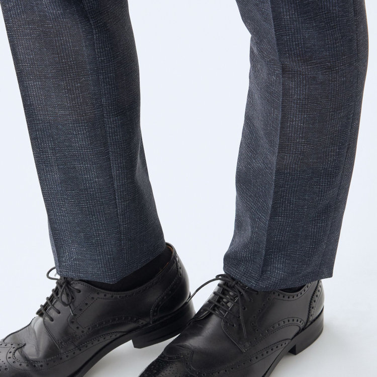 シルバーライン 【RBC】【春夏】ポリエステル1タックテーパードパンツ/ネイビー×チェック/ウエストムーブ仕様/4S SUSTAINABILITY&ECOLOGY FABRIC/※裾上げ必要 紺中間