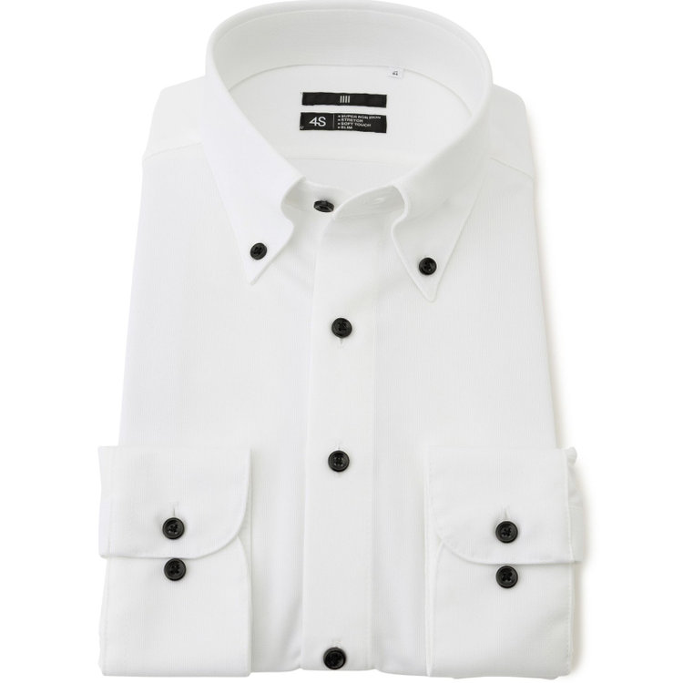 ブラックライン 【発送在庫あり】【WEB限定】【BLACK LINE】ボタンダウンワイシャツ/ホワイト×ドビー/釦・釦付糸：ブラック/「4S」スーパーノンアイロン・ストレッチ 白