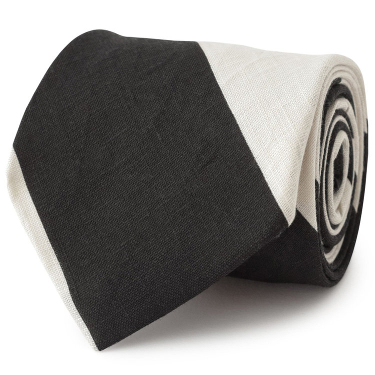 シルバーライン 【SILVER LINE】リネンストライプネクタイ 8.0cm幅/オフホワイト×ブラック その他