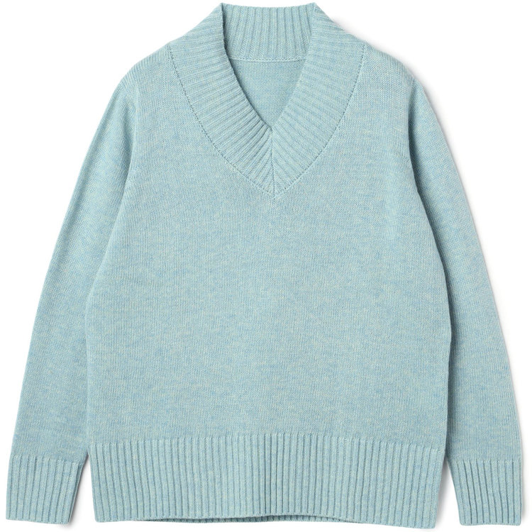 シルバーライン 天竺Vネックニット/ブルーグリーン グレー中間