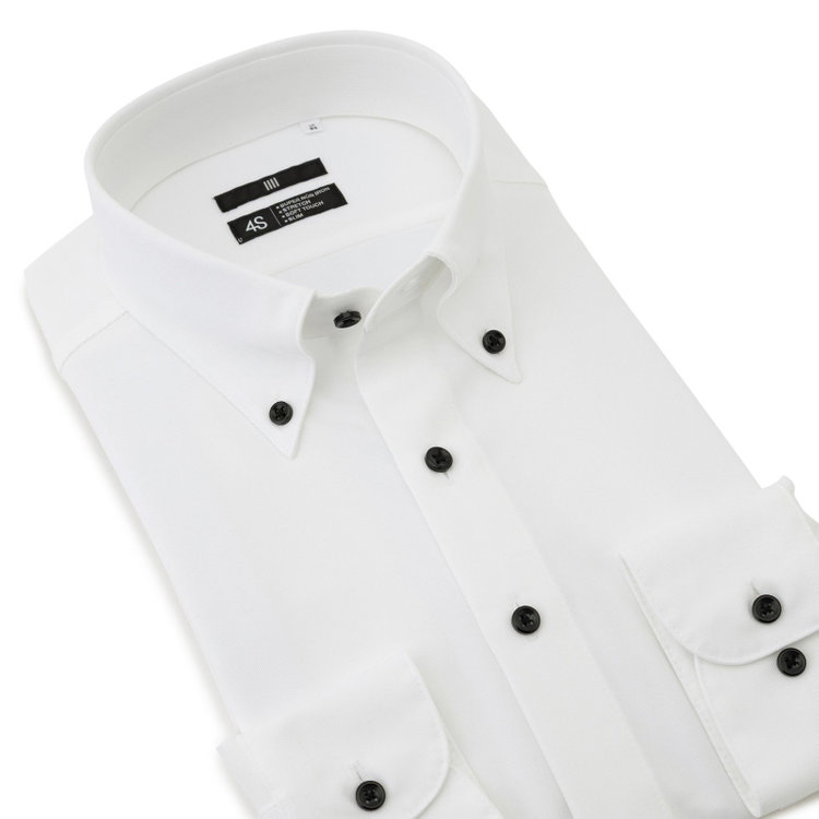 ブラックライン 【発送在庫あり】【WEB限定】【BLACK LINE】ボタンダウンワイシャツ/ホワイト×ドビー/釦・釦付糸：ブラック/「4S」スーパーノンアイロン・ストレッチ 白