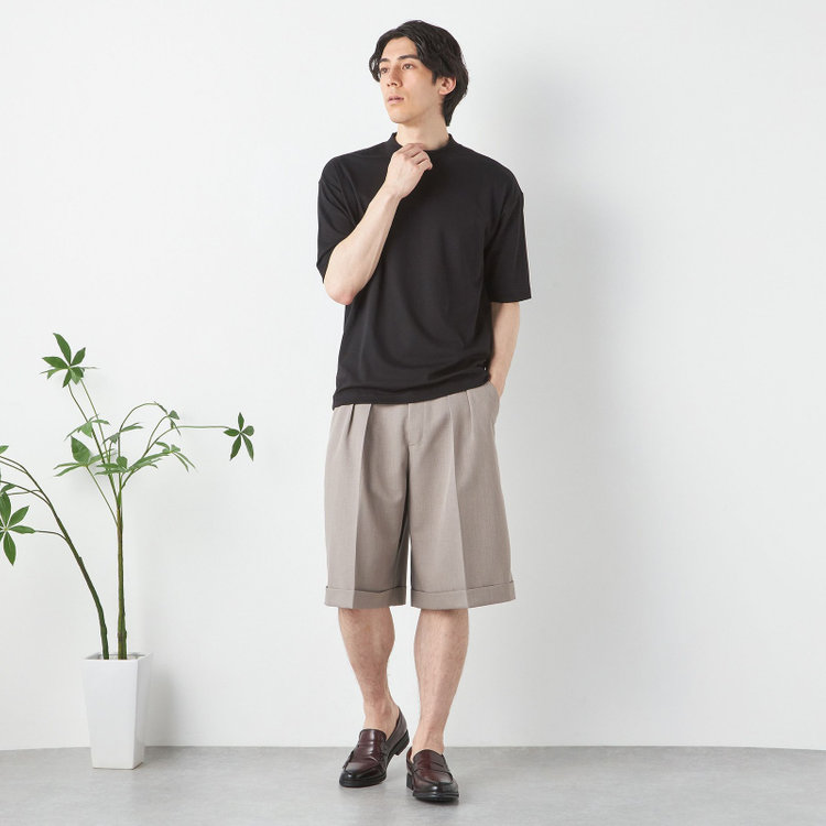 スーツセレクト 【RBC/五分袖】プレミアムコットンTシャツ / モックネック / ブラック 黒