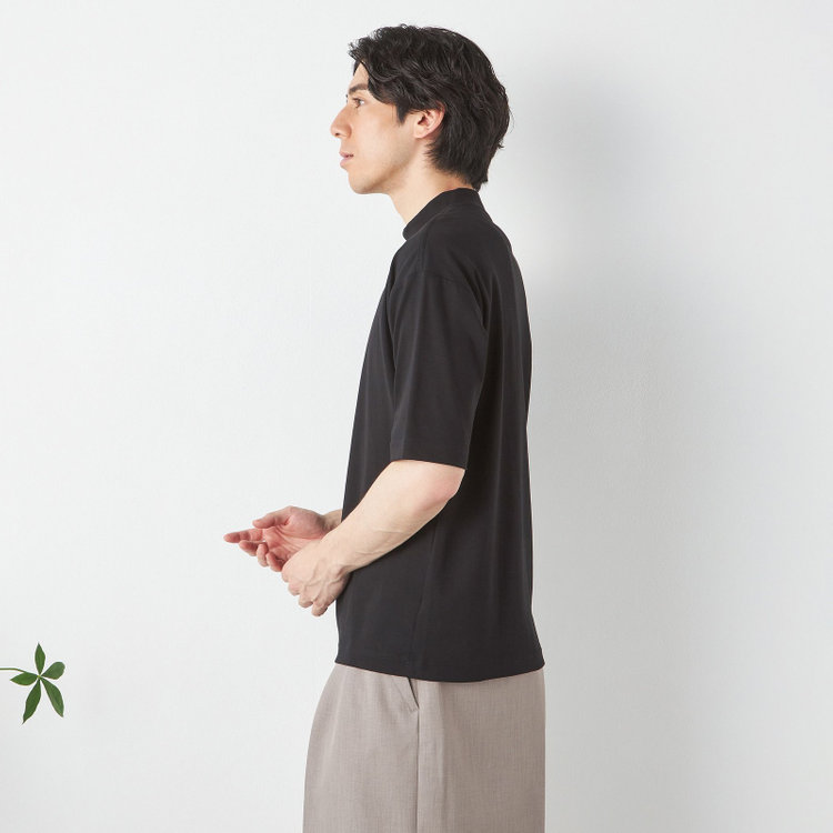 スーツセレクト 【RBC/五分袖】プレミアムコットンTシャツ / モックネック / ブラック 黒