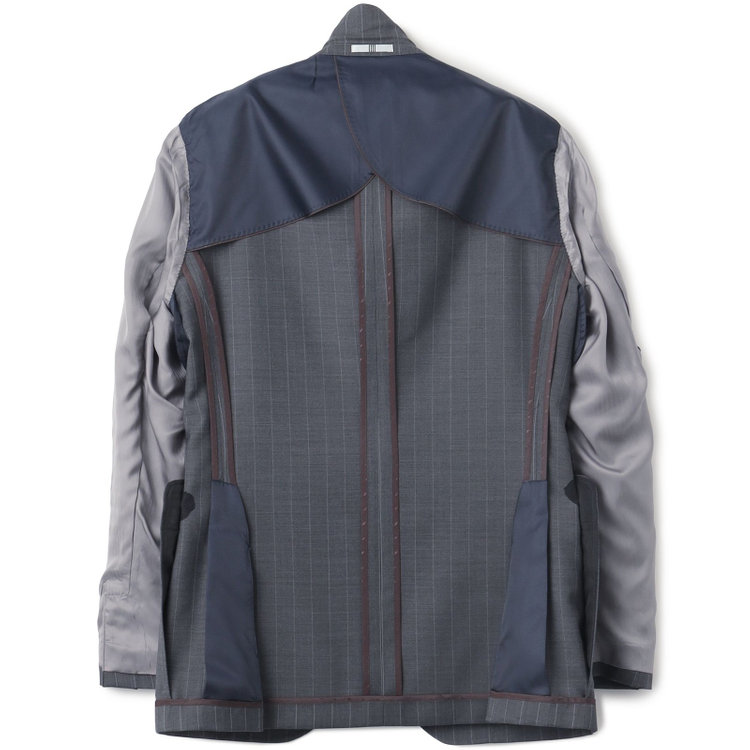 シルバーライン 【CLASSICO TAPERED】【春夏】3釦段返りシングルスーツ 2タック/グレー×ストライプ/ウエストムーブ仕様/MARZOTTO/※パンツ裾直し必要 グレー中間