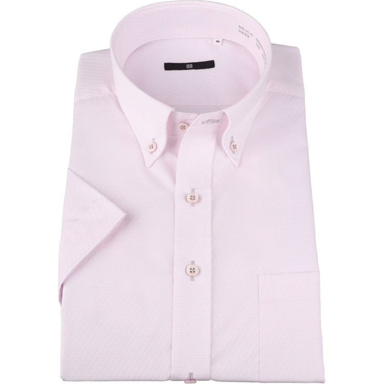 ブラックライン 【発送在庫あり】【BLACK LINE/半袖】【形態安定】ボタンダウンドレスワイシャツ/ホワイト×ピンク刺子柄/釦ホール・釦付糸：グレー ピンク系(桃)