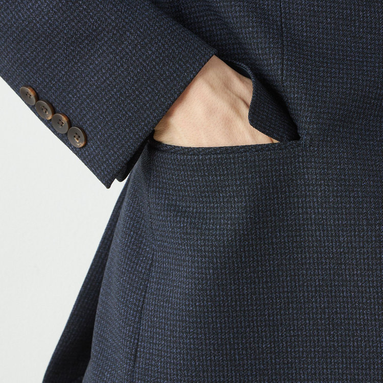 シルバーライン 【CLASSICO TAPERED】【秋冬】コーディネートパンツ付き/2釦シングルスーツ 1タック/ネイビー×ハウンドトゥース+グレーソリッドパンツ/ウエストムーブ/4S SUSTAINABILITY&ECOLOGY FABRIC/※パンツ裾上げ済仕様 青中間