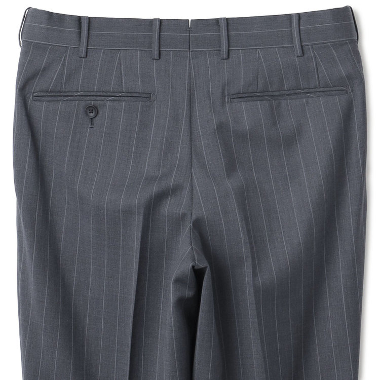 シルバーライン 【CLASSICO TAPERED】【春夏】3釦段返りシングルスーツ 2タック/グレー×ストライプ/ウエストムーブ仕様/MARZOTTO/※パンツ裾直し必要 グレー中間