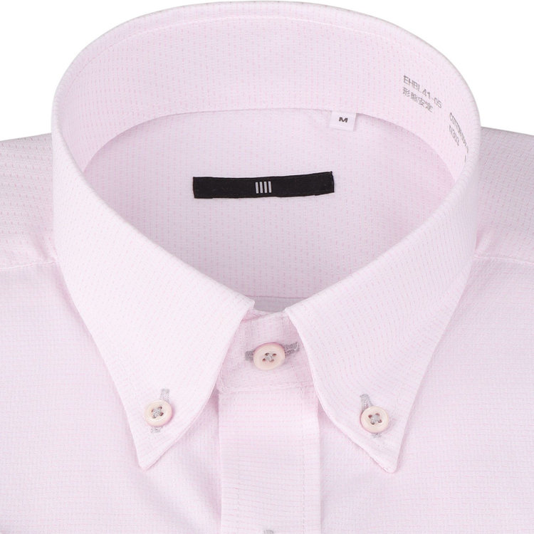 ブラックライン 【発送在庫あり】【BLACK LINE/半袖】【形態安定】ボタンダウンドレスワイシャツ/ホワイト×ピンク刺子柄/釦ホール・釦付糸：グレー ピンク系(桃)