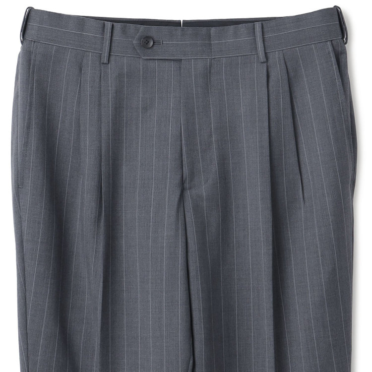 シルバーライン 【CLASSICO TAPERED】【春夏】3釦段返りシングルスーツ 2タック/グレー×ストライプ/ウエストムーブ仕様/MARZOTTO/※パンツ裾直し必要 グレー中間