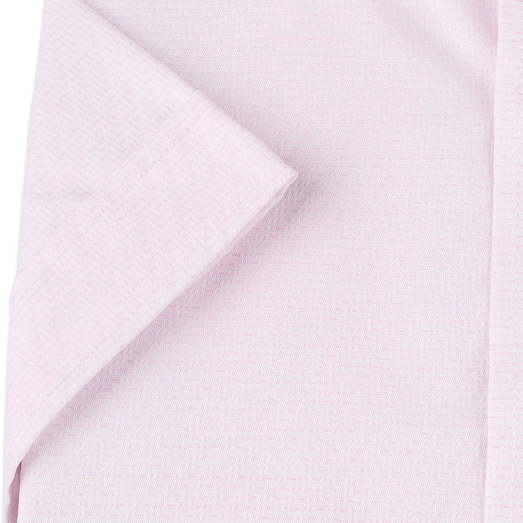 ブラックライン 【発送在庫あり】【BLACK LINE/半袖】【形態安定】ボタンダウンドレスワイシャツ/ホワイト×ピンク刺子柄/釦ホール・釦付糸：グレー ピンク系(桃)