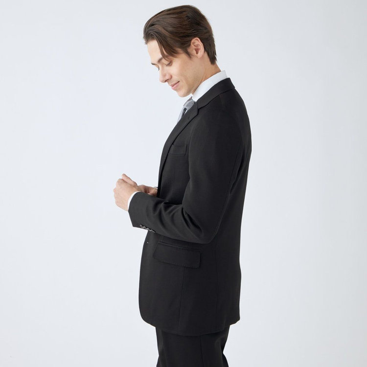 シルバーライン 【CLASSICO TAPERED】【年間】【フォーマル対応可】2釦シングルフォーマルスーツ 1タック/ブラック×ソリッド/BISHU JAPAN FABRIC Super100's/ウエストサイドアジャスター仕様/※裾上げ必要 黒