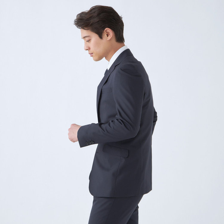 ブラックライン 【SLIM TAPERED_2】【年間】スペアパンツ付き/2釦シングルスーツ 0タック/ネイビー×ソリッド/THE RECRUIT STYLE/SHOWER CLEAN/※裾上げ必要 紺中間
