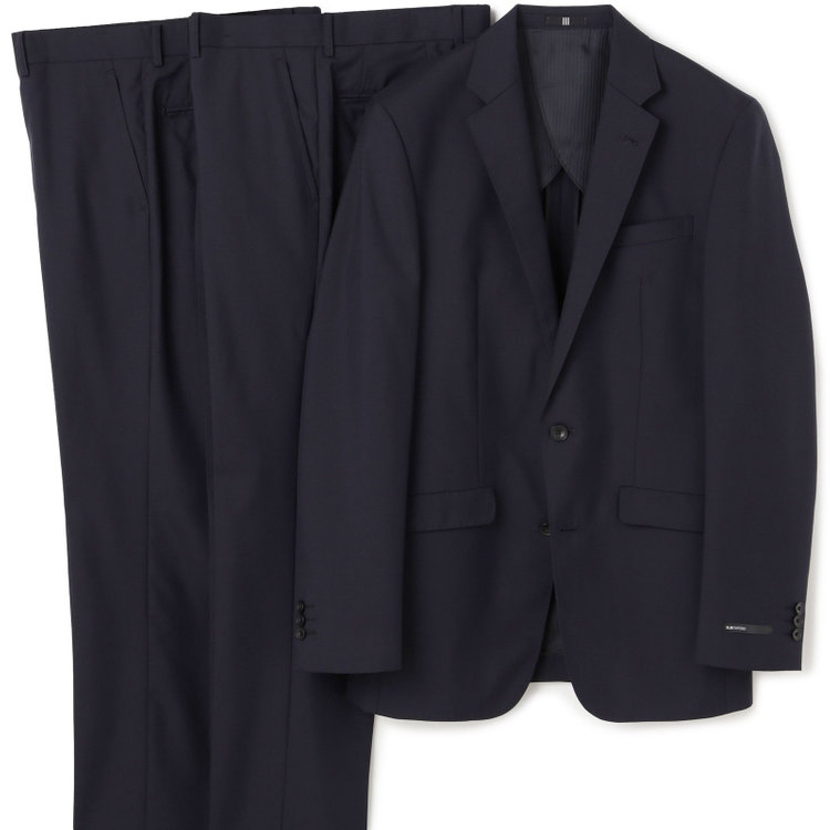 ブラックライン 【SLIM TAPERED_2】【年間】スペアパンツ付き/2釦シングルスーツ 0タック/ネイビー×ソリッド/THE RECRUIT STYLE/SHOWER CLEAN/※裾上げ必要 紺中間