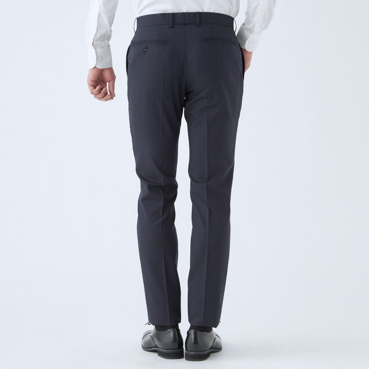 ブラックライン 【SLIM TAPERED_2】【年間】スペアパンツ付き/2釦シングルスーツ 0タック/ネイビー×ソリッド/THE RECRUIT STYLE/SHOWER CLEAN/※裾上げ必要 紺中間