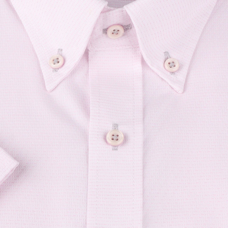 ブラックライン 【発送在庫あり】【BLACK LINE/半袖】【形態安定】ボタンダウンドレスワイシャツ/ホワイト×ピンク刺子柄/釦ホール・釦付糸：グレー ピンク系(桃)