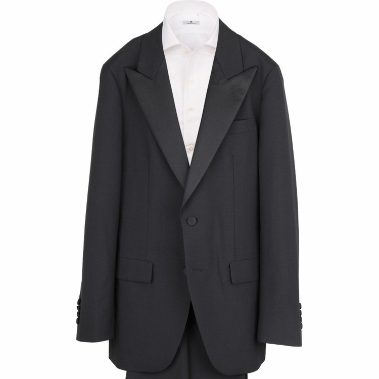 スーツセレクト 【WEB限定/OUTLET】【CLASSICO TAPERED】【年間】2釦ピークドラペルシングルタキシードスーツ 1タック/ブラック×シアサッカー/サイドギャザー＆ドローコード ブラック系(黒)