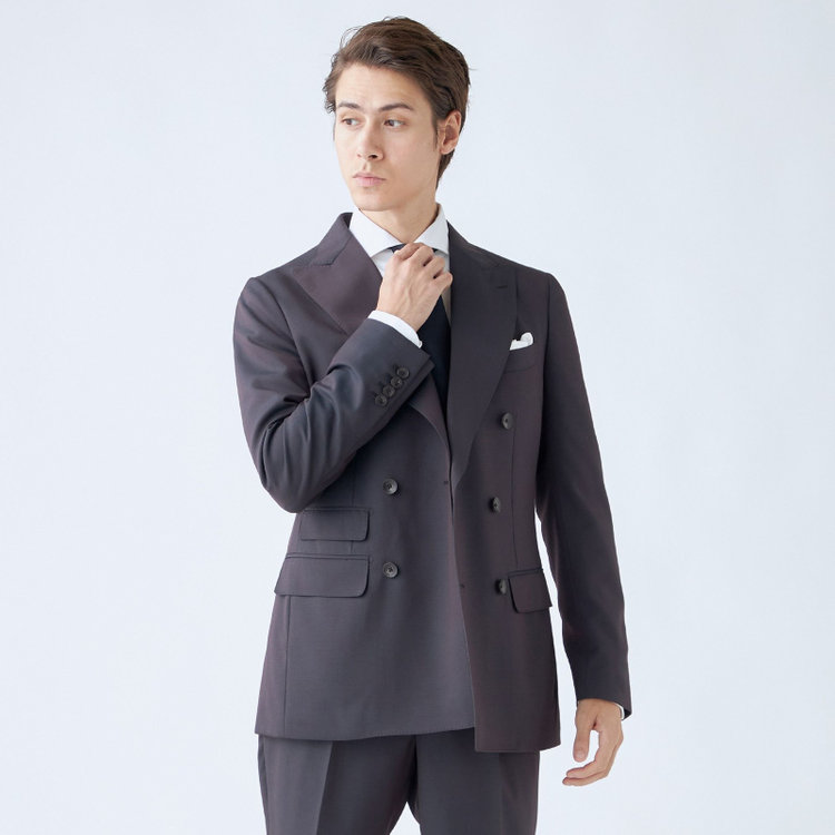 シルバーライン 【CLASSICO TAPERED】【秋冬】6釦2掛けダブルスーツ 2タック/ブラウン/チェンジポケット/ウエストムーブ/NEW ZEALAND WOOL MIX/※裾上げ必要 茶中間