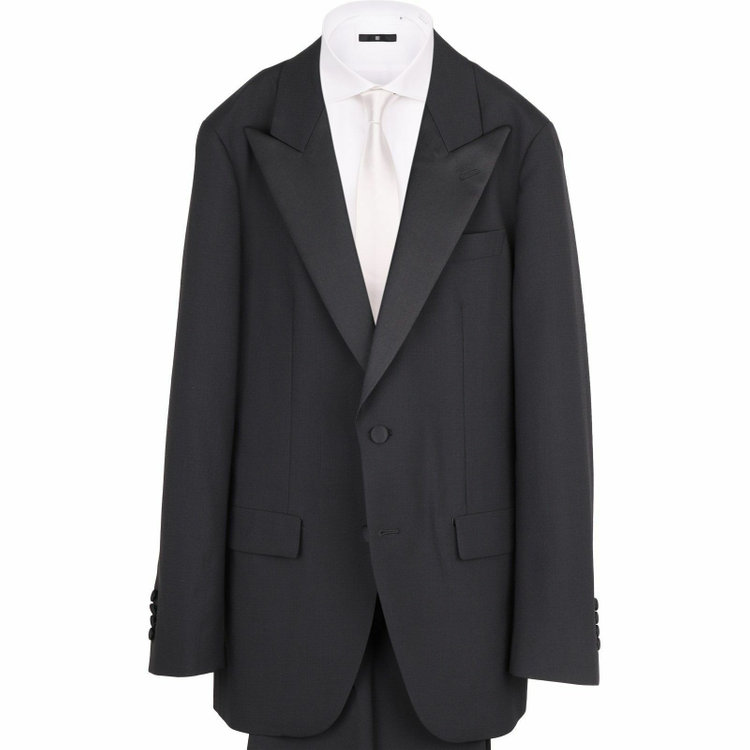 スーツセレクト 【WEB限定/OUTLET】【CLASSICO TAPERED】【年間】2釦ピークドラペルシングルタキシードスーツ 1タック/ブラック×シアサッカー/サイドギャザー＆ドローコード ブラック系(黒)