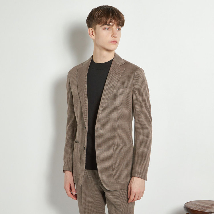 シルバーライン 【5DAYS CLOSET】【RBC】【春夏】2釦シングルジャケット/ブラウン×ハウンドトゥース/パッチポケット 茶中間