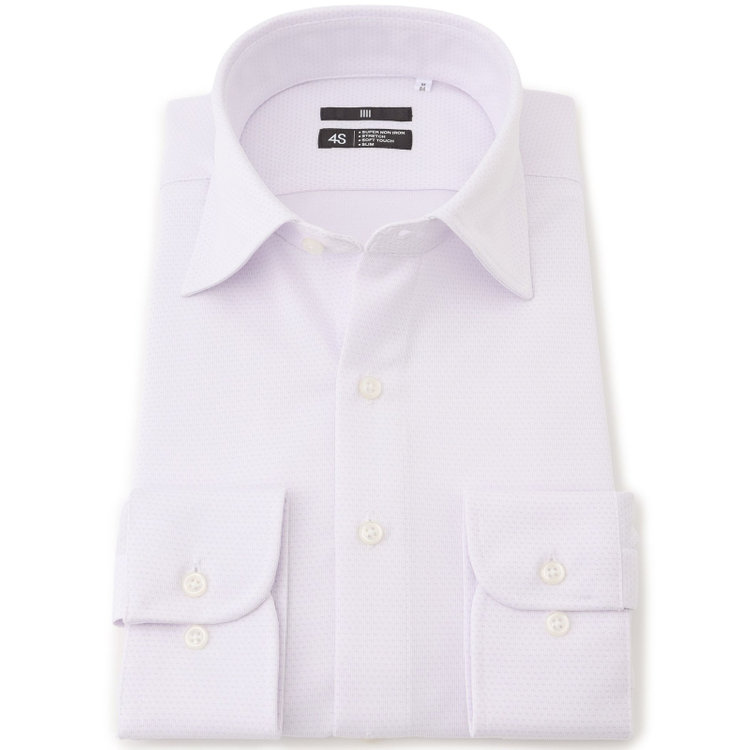 ブラックライン 【発送在庫あり】【BLACK LINE】ワイドカラーワイシャツ/パープル×刺し子柄/「4S」スーパーノンアイロン・ストレッチ 紫淡色