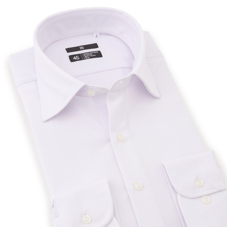 ブラックライン 【発送在庫あり】【BLACK LINE】ワイドカラーワイシャツ/パープル×刺し子柄/「4S」スーパーノンアイロン・ストレッチ 紫淡色