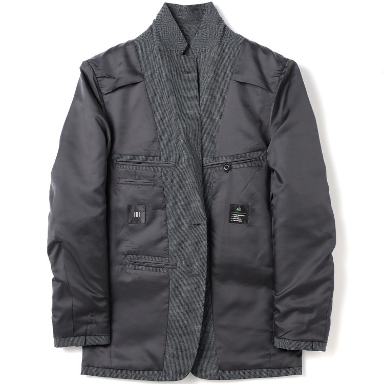 ブラックライン 【SLIM TAPERED_2】【春夏】2釦シングルスーツ 0タック/グレー&ブラック×ハウンドトゥース/ウエストシャーリング/4S SUSTAINABILITY&ECOLOGY FABRIC/※パンツ裾上げ済仕様 グレー濃色